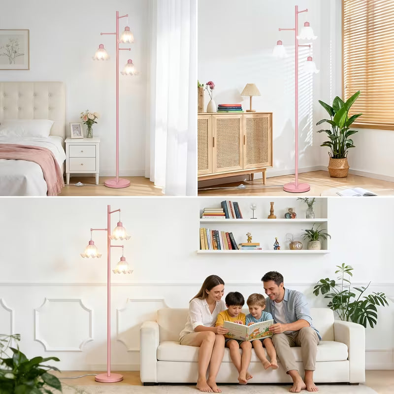 68-Inch 3-Light Flower Floor Lamp with Acrylic Shades and LED Bulbs