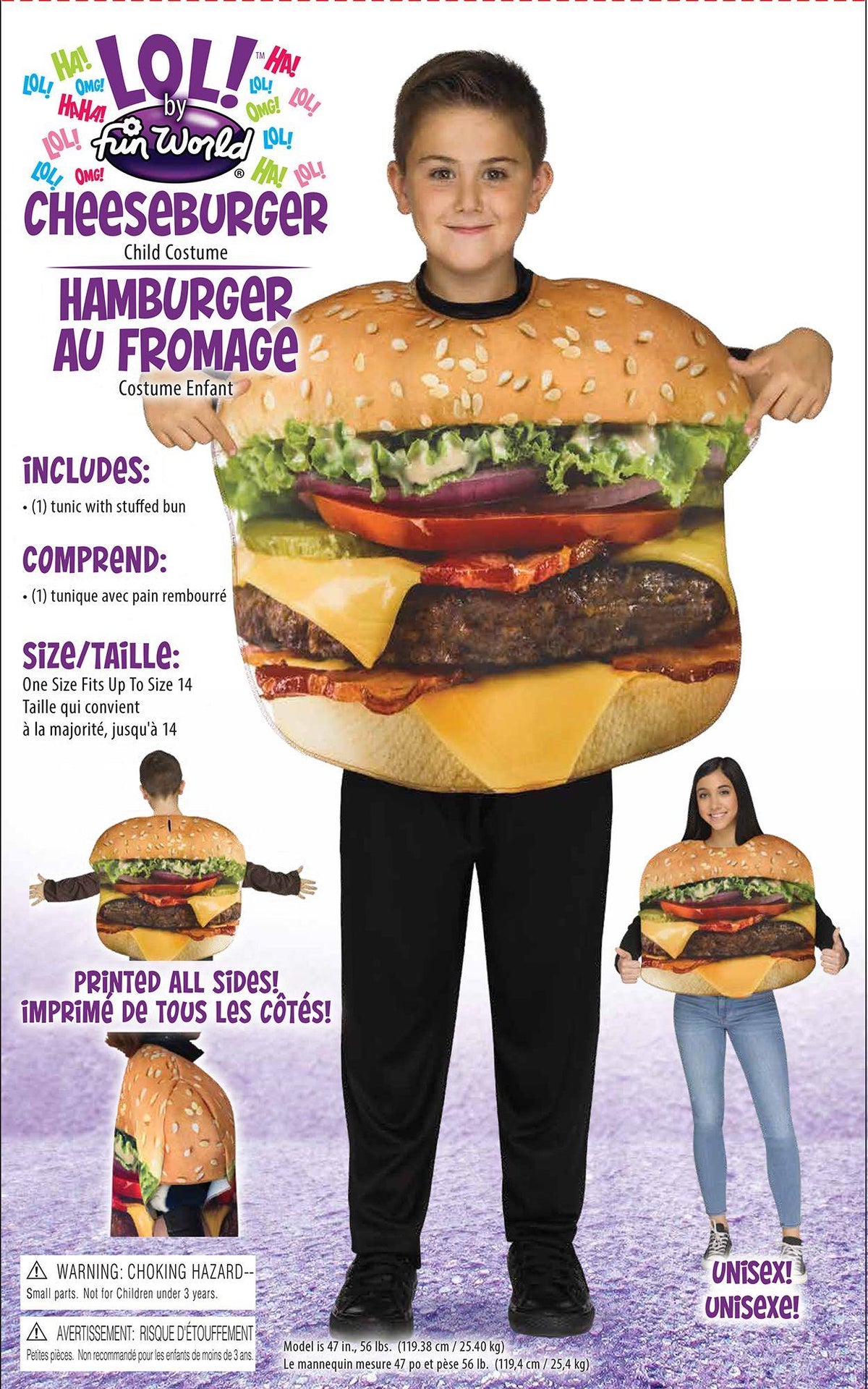 Festive Screen Print Cheese Burger Hamburger Child American Food Costume