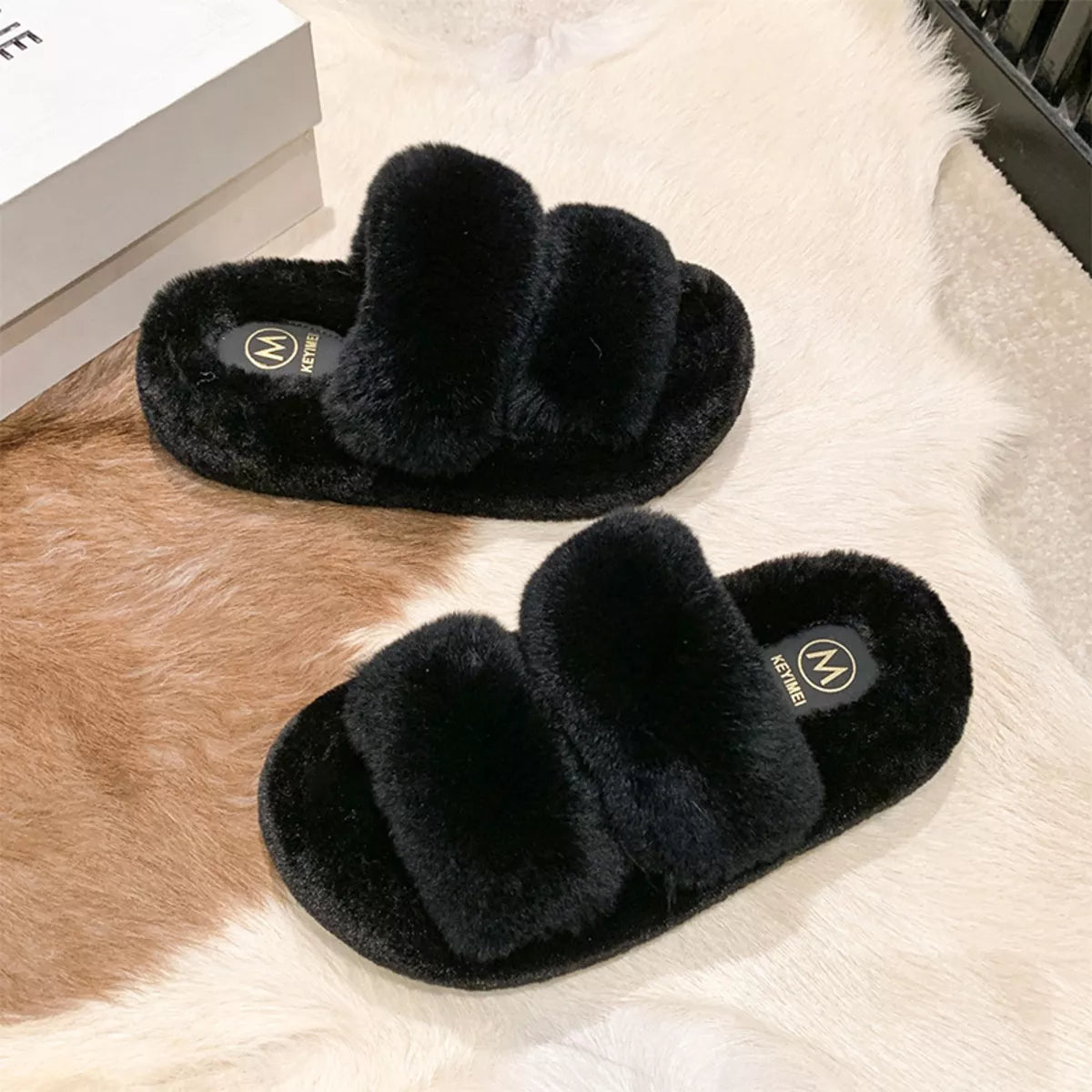 Fluffy Open Toe Slippers