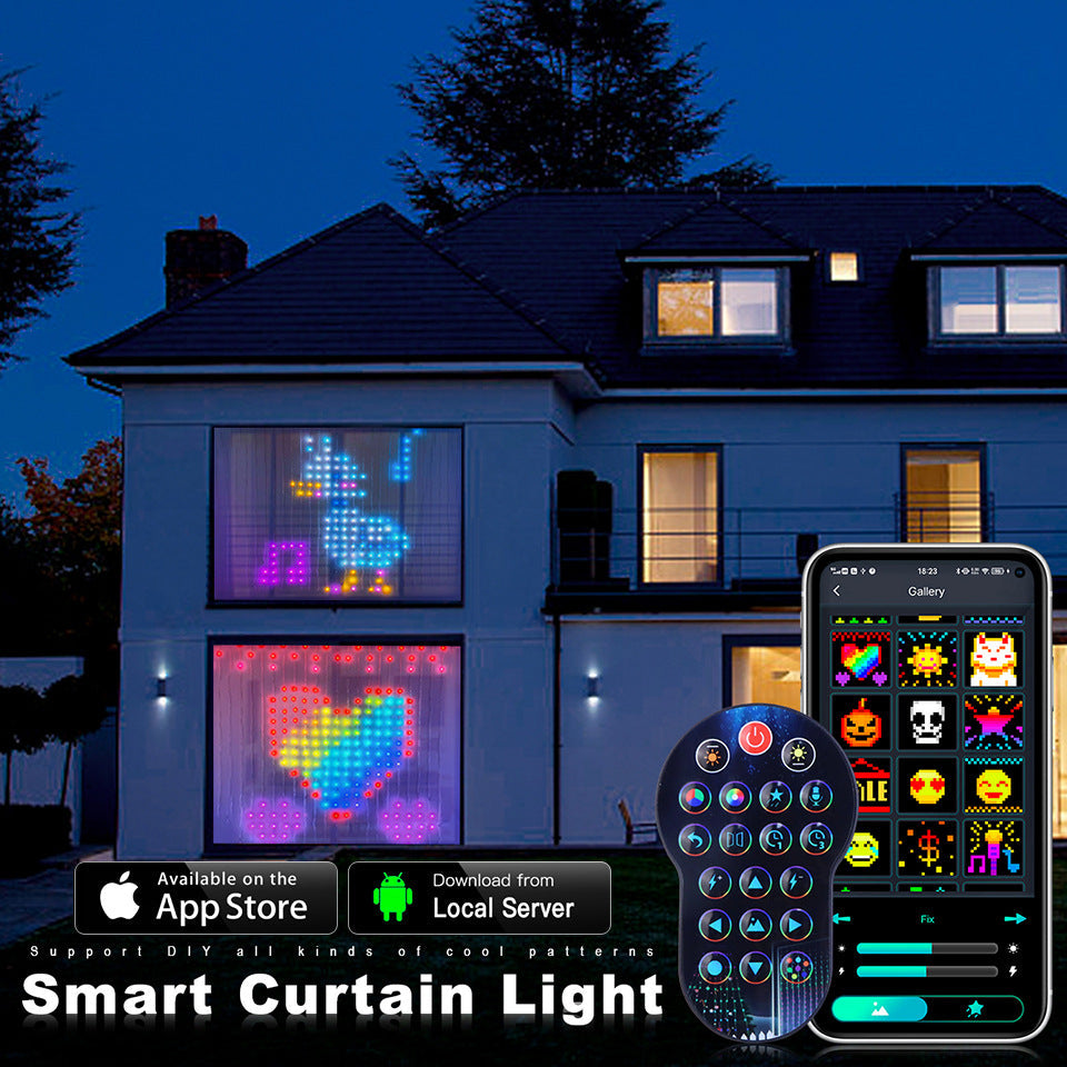Luces de cortina LED RGB inteligentes, control por aplicación Bluetooth, guirnalda de luces de hadas de Navidad, exhibición de imágenes DIY, decoración para fiestas y bodas
