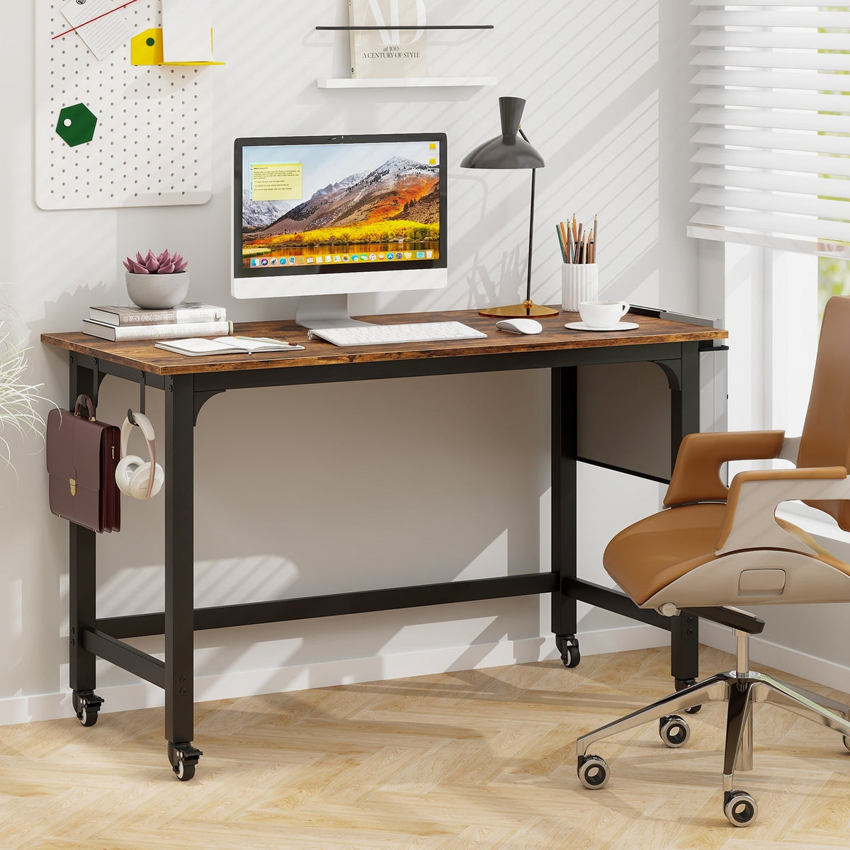 48 Inch Mobile Computer Workstation with 4 Smooth Casters