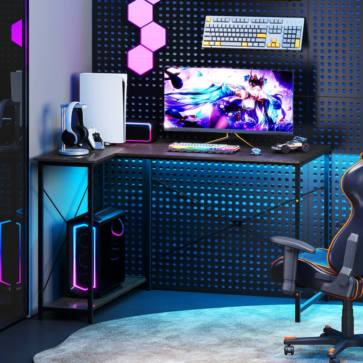 48 Inch Reversible L Shaped Computer Desk with Adjustable Shelf