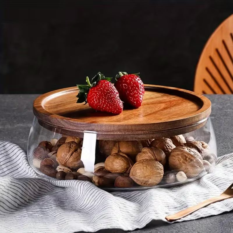 2-Piece Glass Candy Storage Box with Wooden Lid