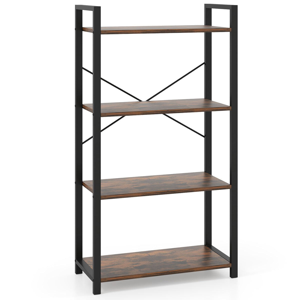 Estantería de 4 niveles con estructura metálica resistente, estante expositor industrial - Marrón rústico