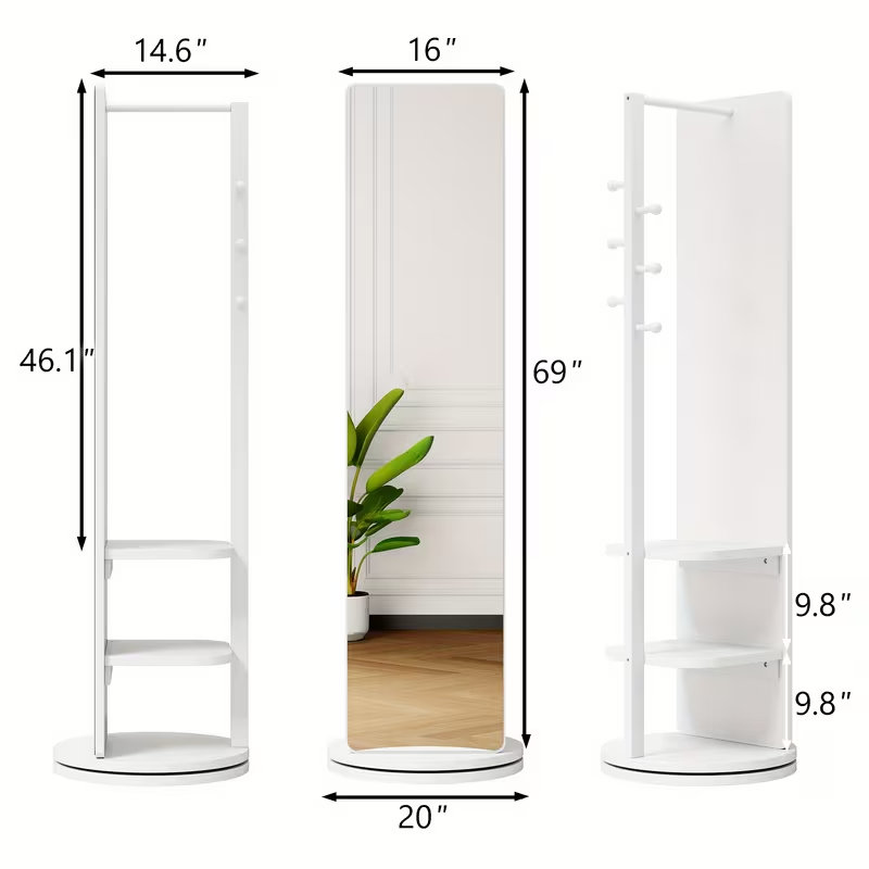Full-Length Mirror with Coat Rack