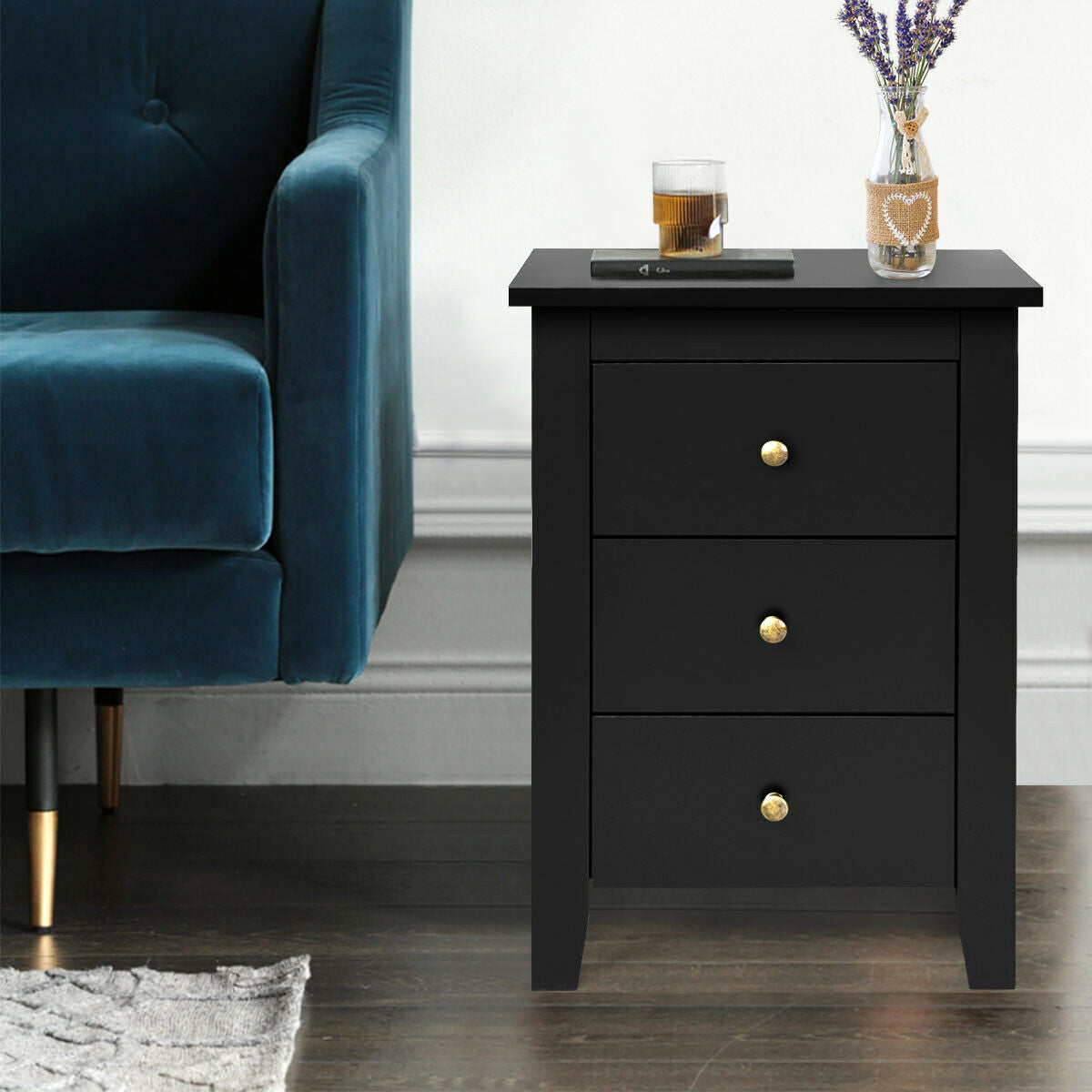 Nightstand End Beside Table Drawers Modern Storage Bedroom Furniture