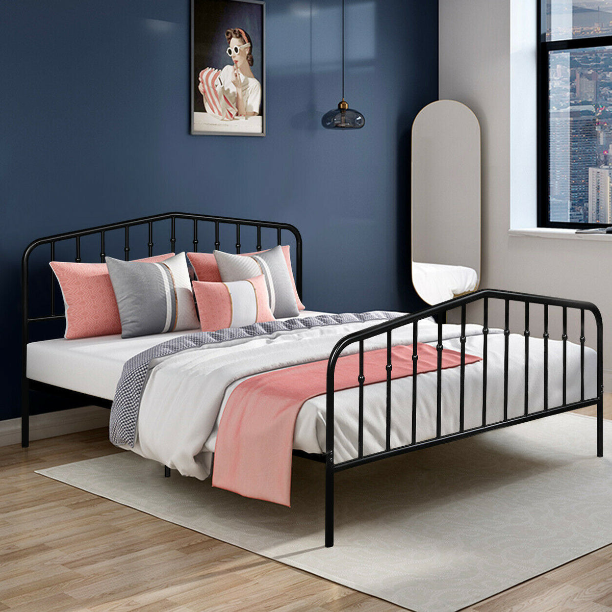 Queen Size Metal Bed Frame Slat Platform