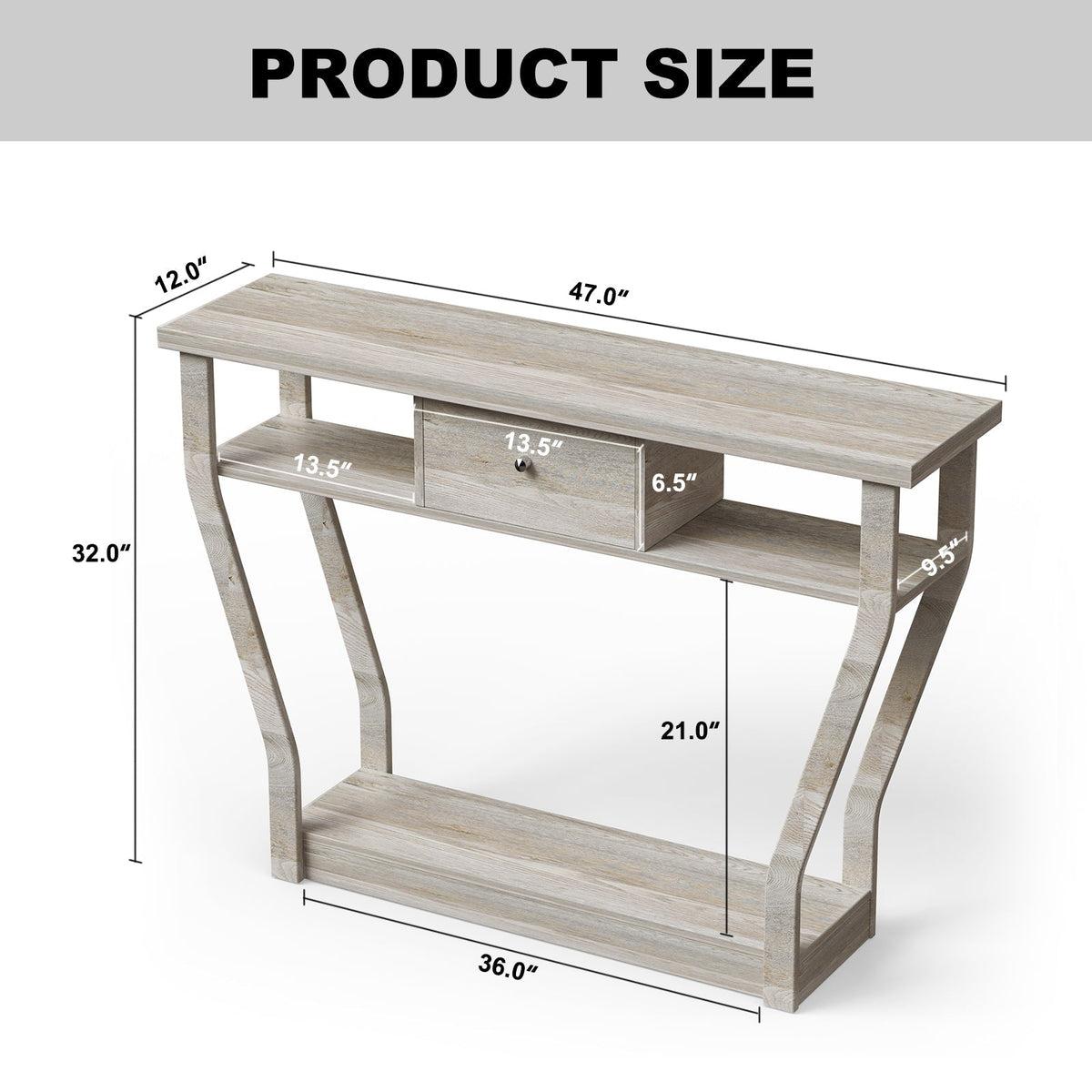 Curved Frame Modern Console Table with Storage Drawer for Entryway