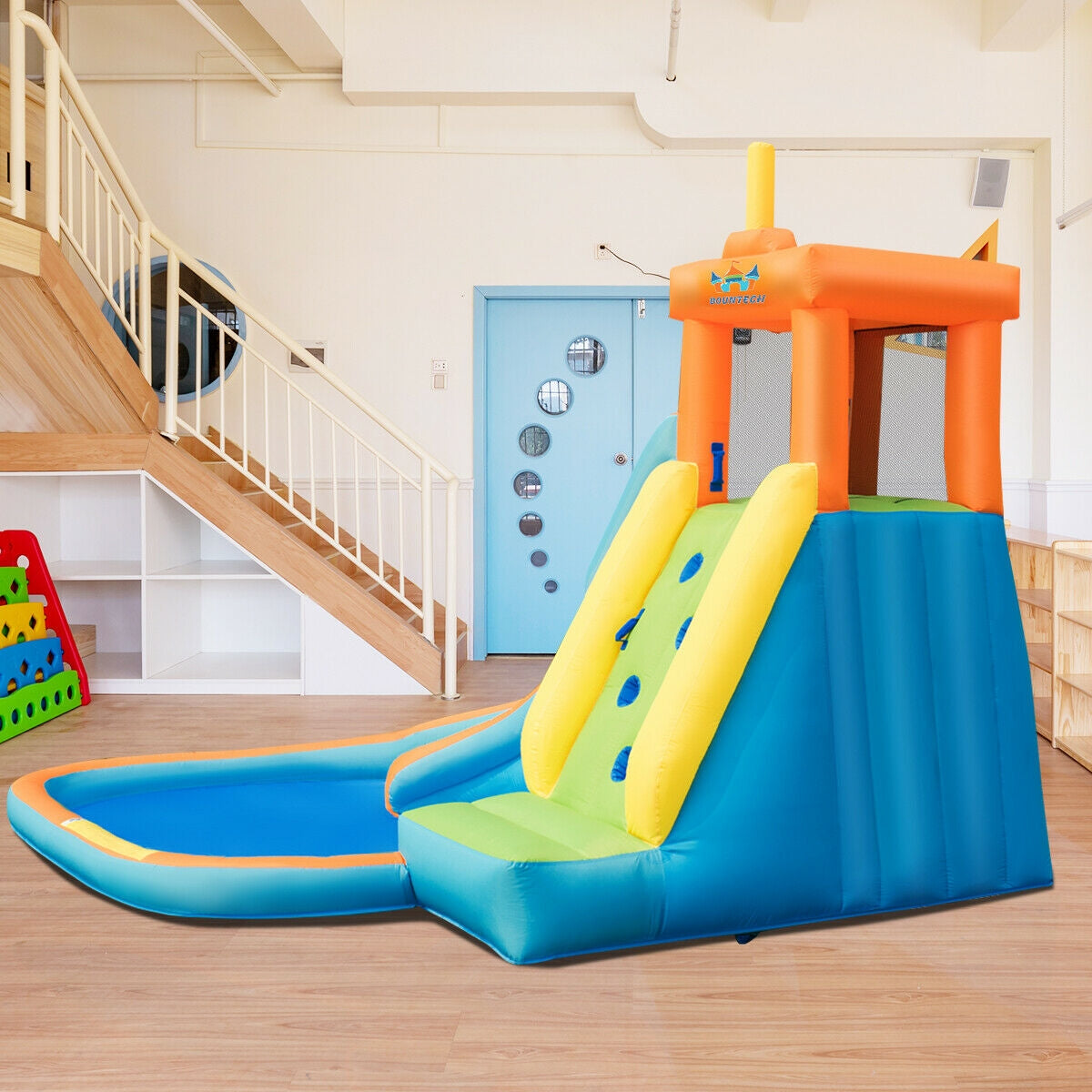 Tobogán de agua inflable con casa de rebote para niños con soplador de 740 W