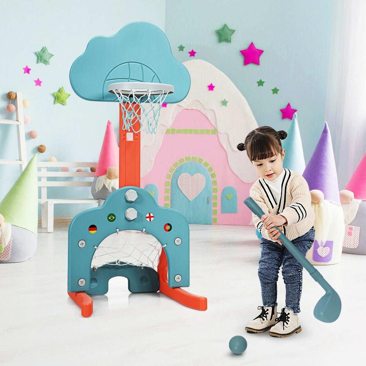 3-in-1 Kids Basketball Hoop Set with Balls