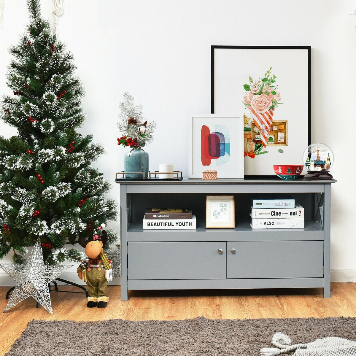 44 Inch Wooden Storage Cabinet TV Stand