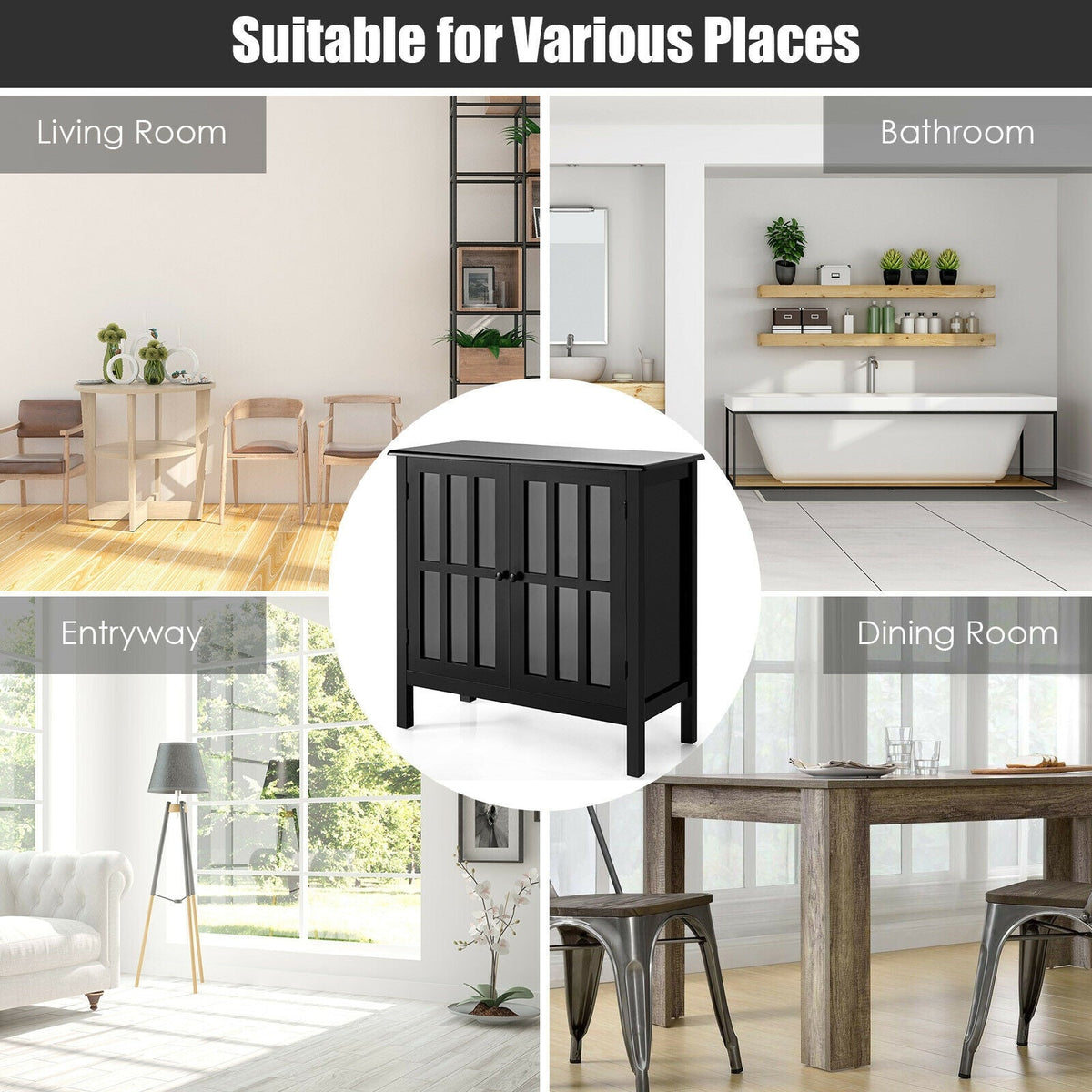 Glass Door Sideboard Console Storage Buffet Cabinet