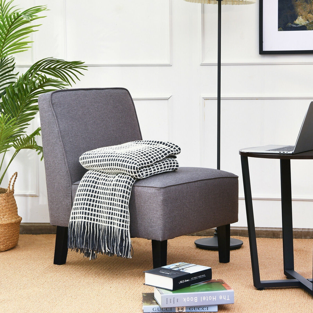 Modern Armless Accent Sofa Chair with Rubber Wood Legs