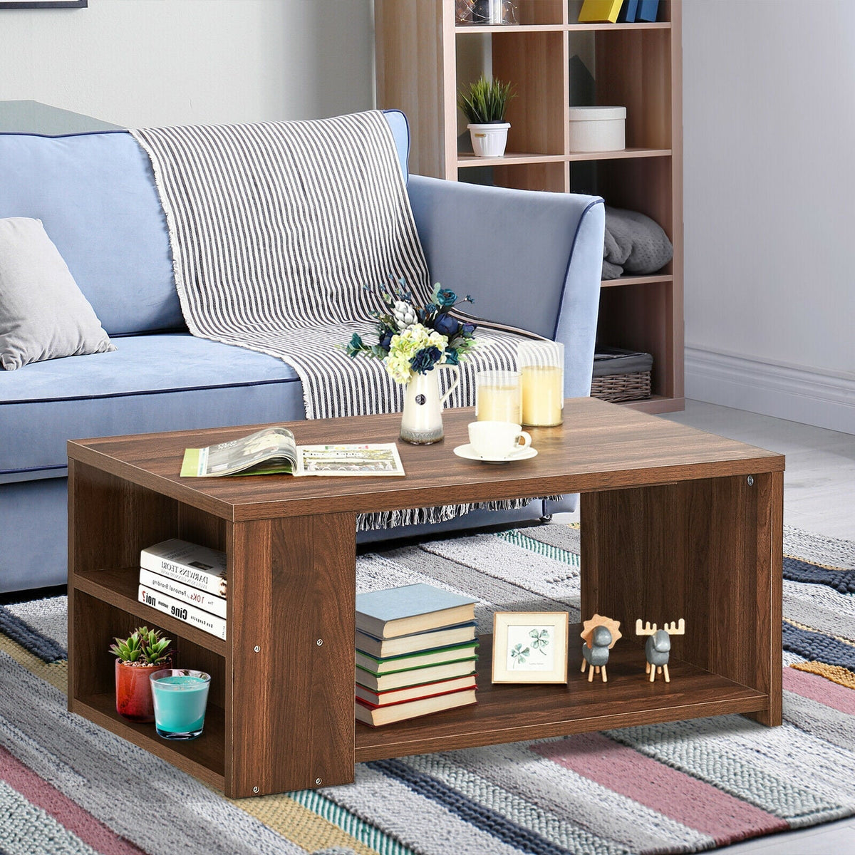 Coffee Table Sofa Side Table with Storage Shelves
