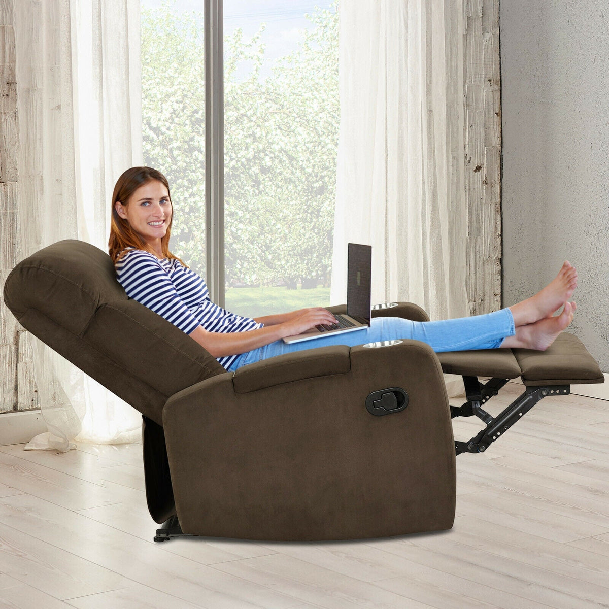 Recliner Chair Single Sofa Lounger with Arm Storage and Cup Holder for Living Room