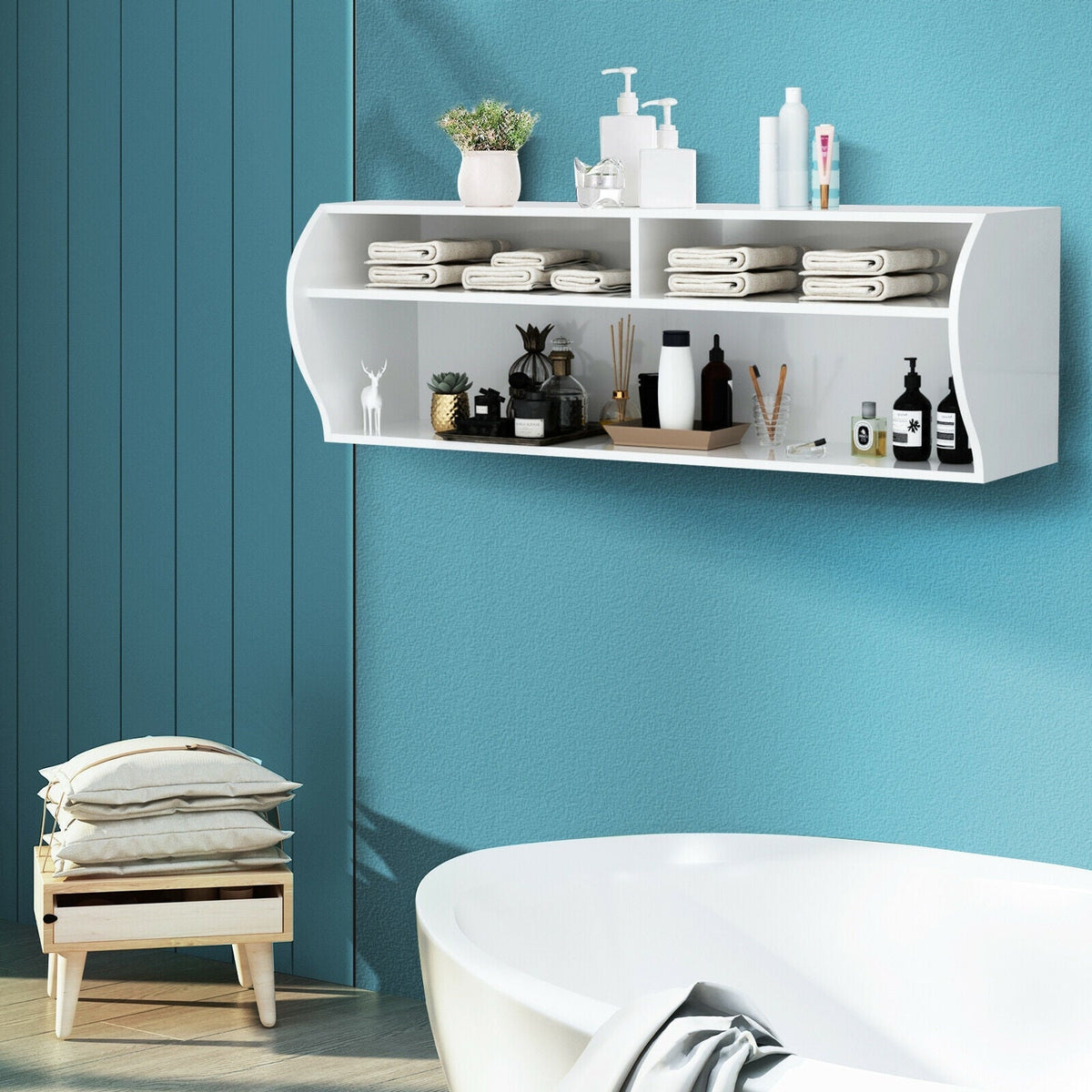 48.5 Inch 2 Tier Modern Wall Mounted Hanging Floating Shelf