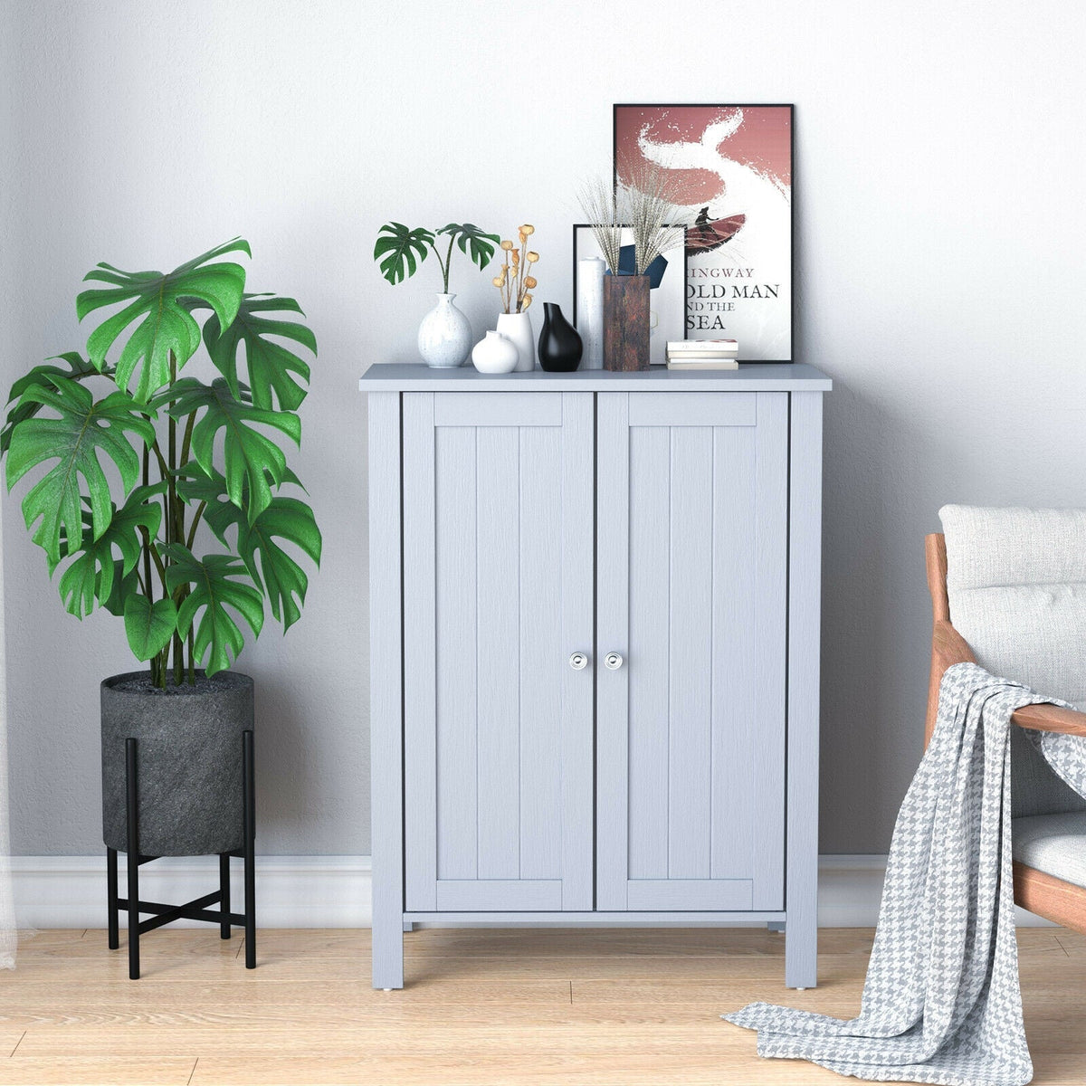 2-Door Bathroom Floor Storage Cabinet Space Saver Organizer
