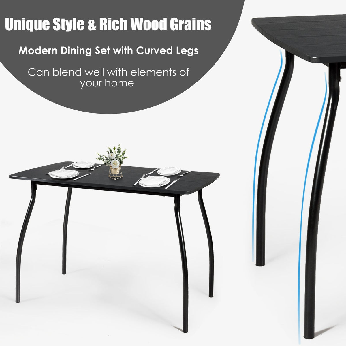 5 Pieces Dining Table Set with 4 Chairs and Backrests
