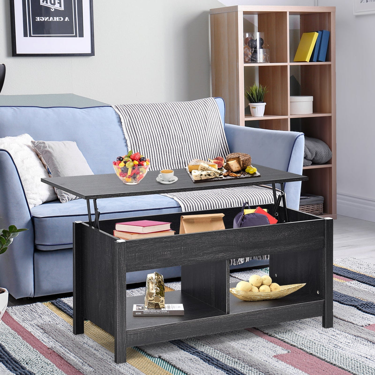 Lift Top Coffee Table with Hidden Storage Compartment and Lower Shelf for Study Room