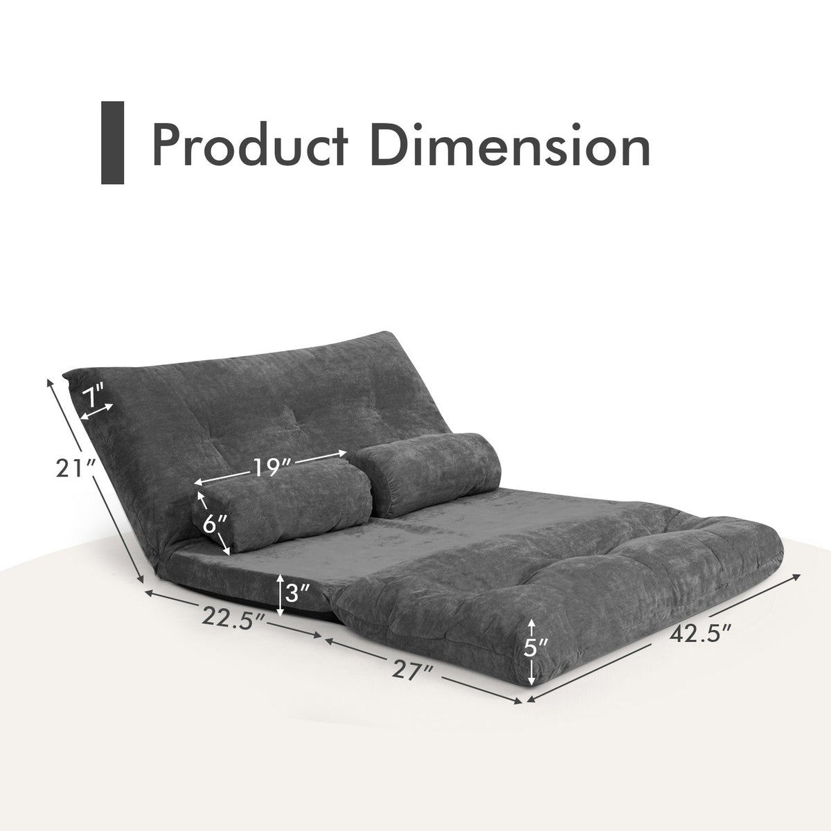 6-Position Adjustable Sleeper Lounge Couch with 2 Pillows