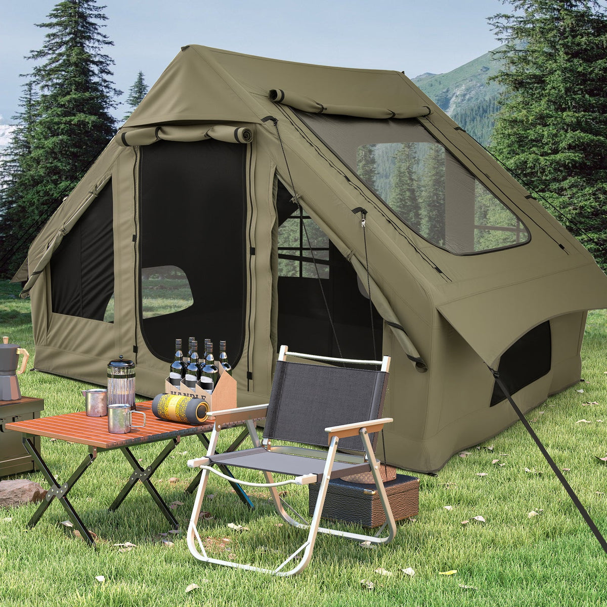 Tienda de campaña inflable para 4-6 personas con 4 ventanas de malla mosquitera y 2 puertas