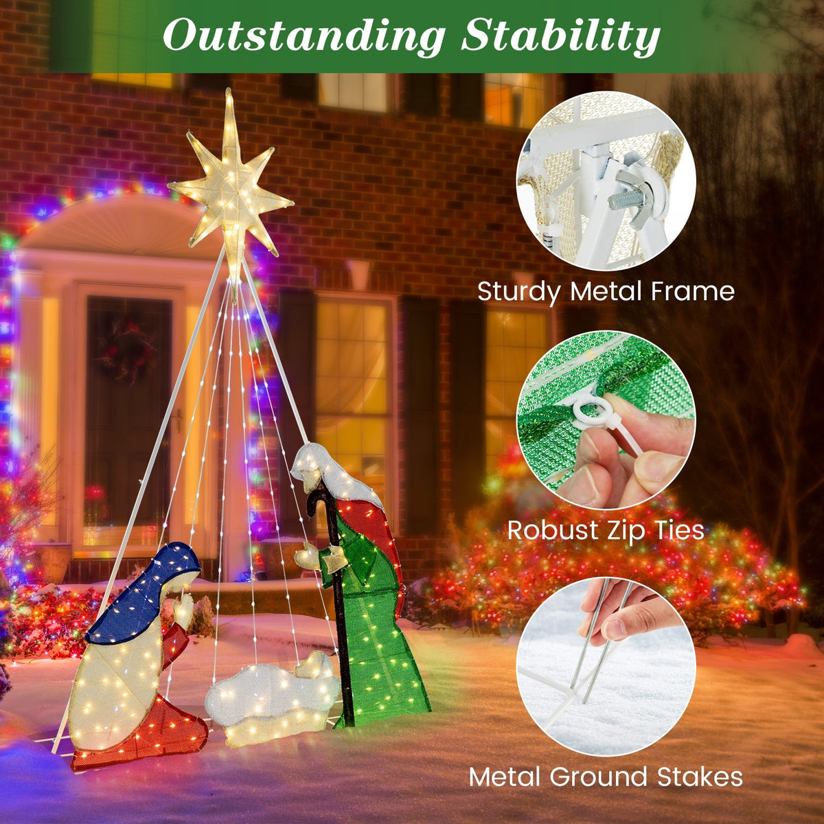 6 Feet Lighted Nativity Scene with 240 LED Lights