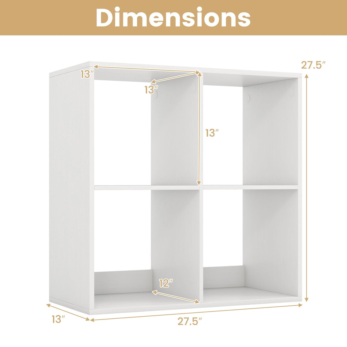 4 Cube Bookshelf with Back Guardrail for Living Room Bedroom