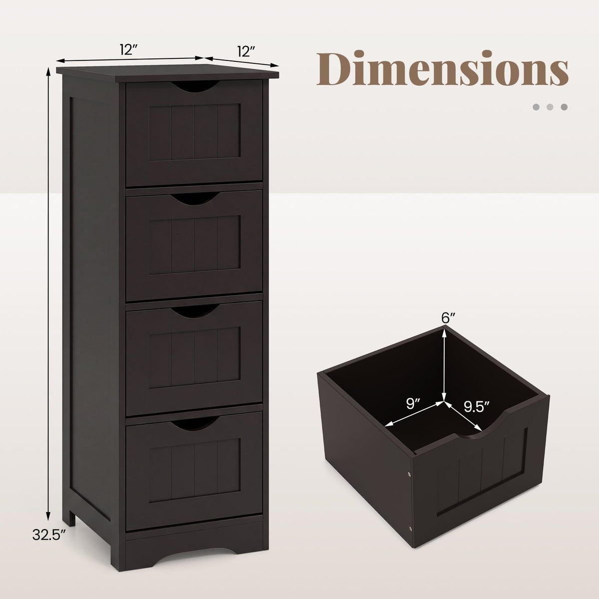4-Drawer Freestanding Floor Cabinet with Anti-Toppling Device
