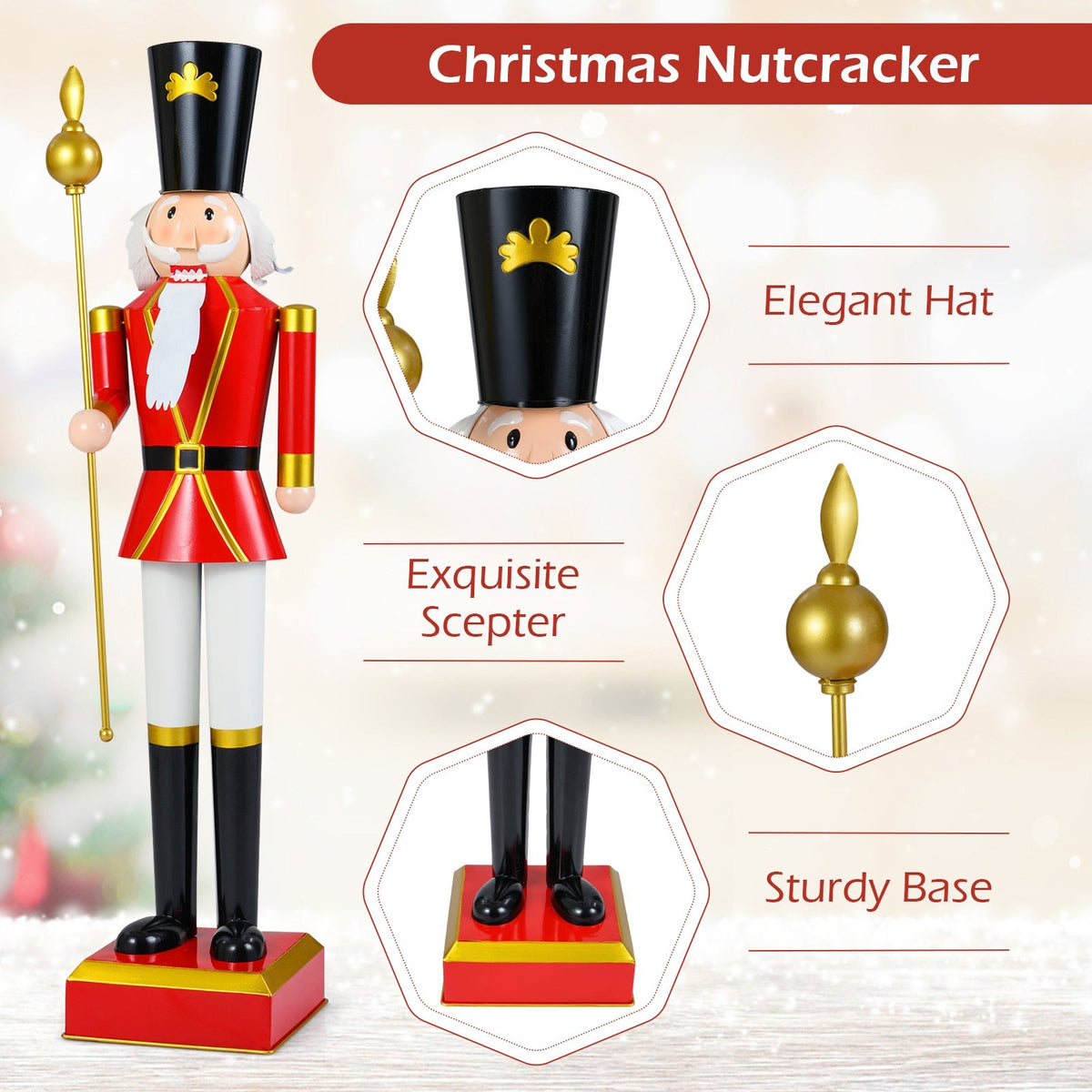 4 FT Christmas Nutcracker with High Hat & Beautiful Scepter