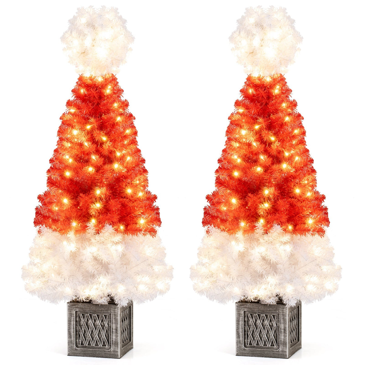 4 Feet Artificial Christmas Tree with 300 Branch Tips and 100 Warm White LED Lights