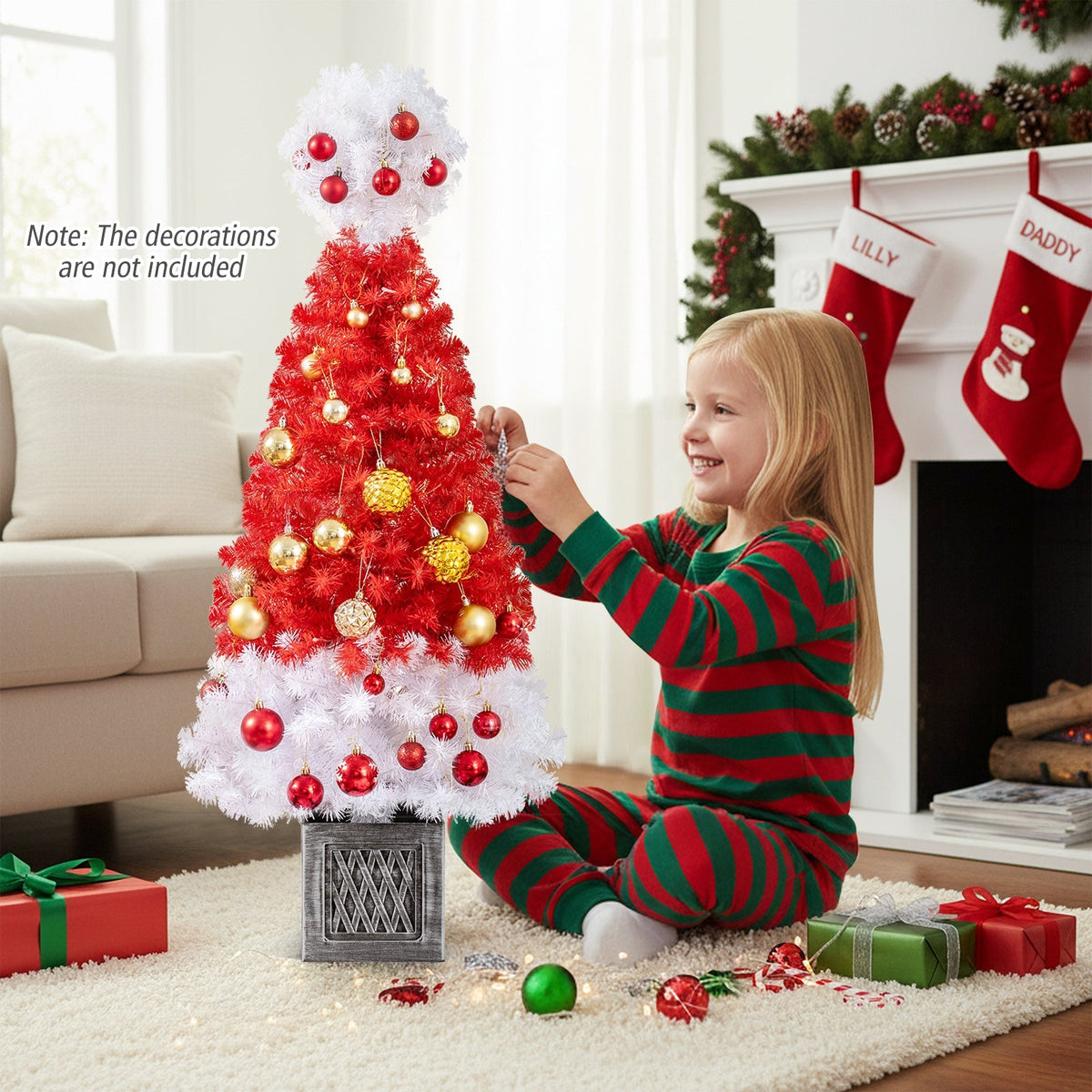 4 Feet Artificial Christmas Tree with 300 Branch Tips and 100 Warm White LED Lights