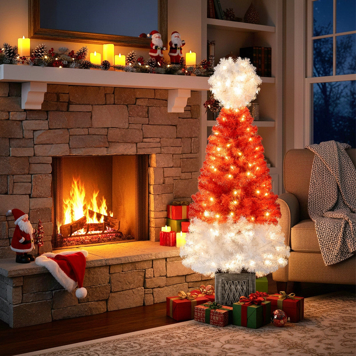 4 Feet Artificial Christmas Tree with 300 Branch Tips and 100 Warm White LED Lights