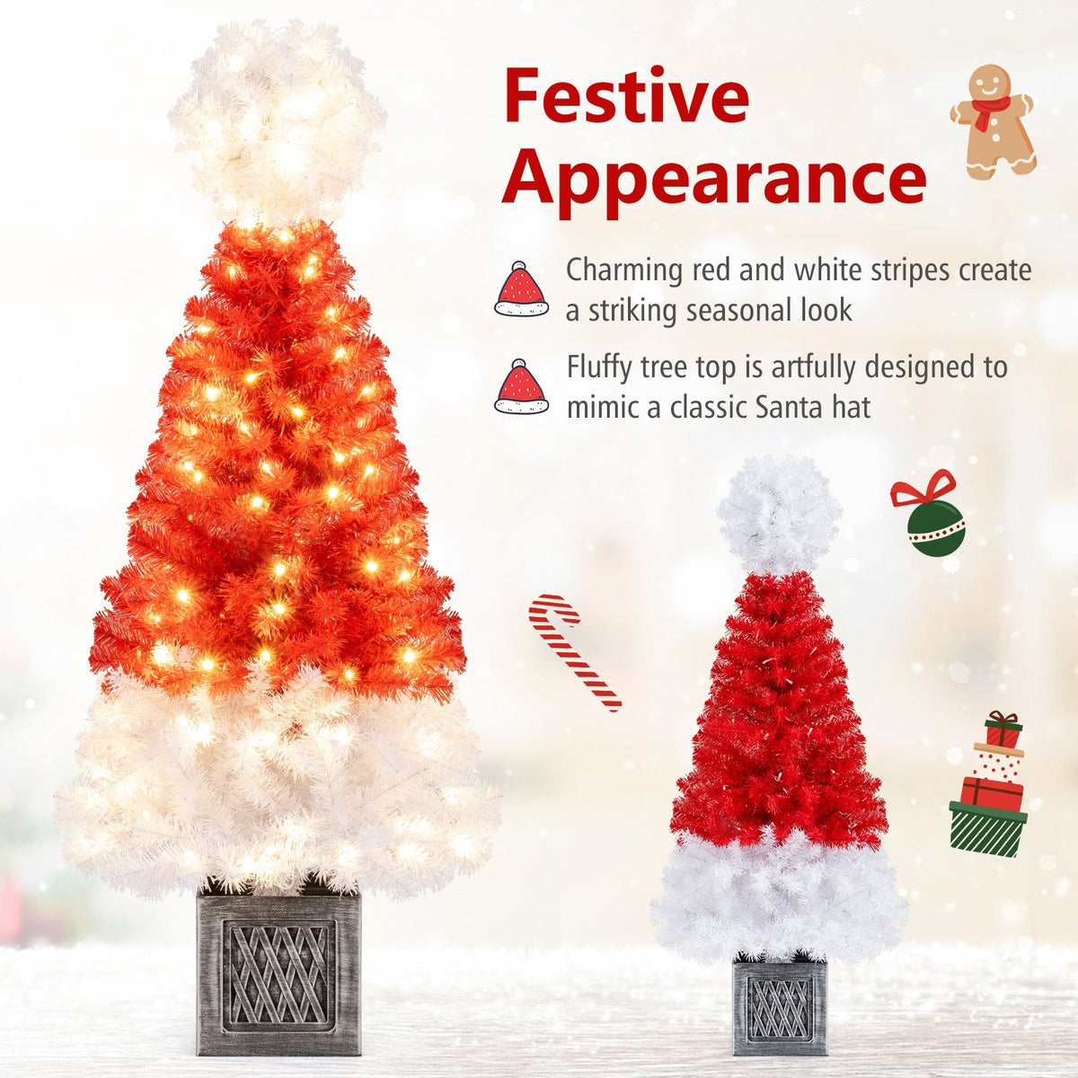 4 Feet Artificial Christmas Tree with 300 Branch Tips and 100 Warm White LED Lights