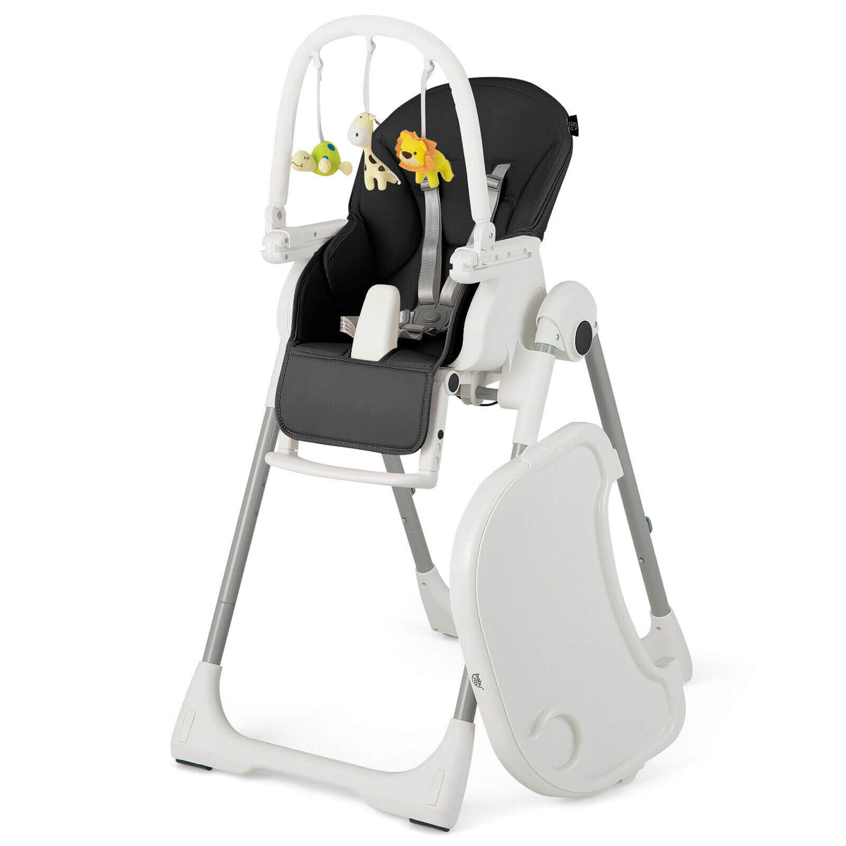 4-in-1 Foldable Baby High Chair with 7 Adjustable Heights and Free Toys Bar