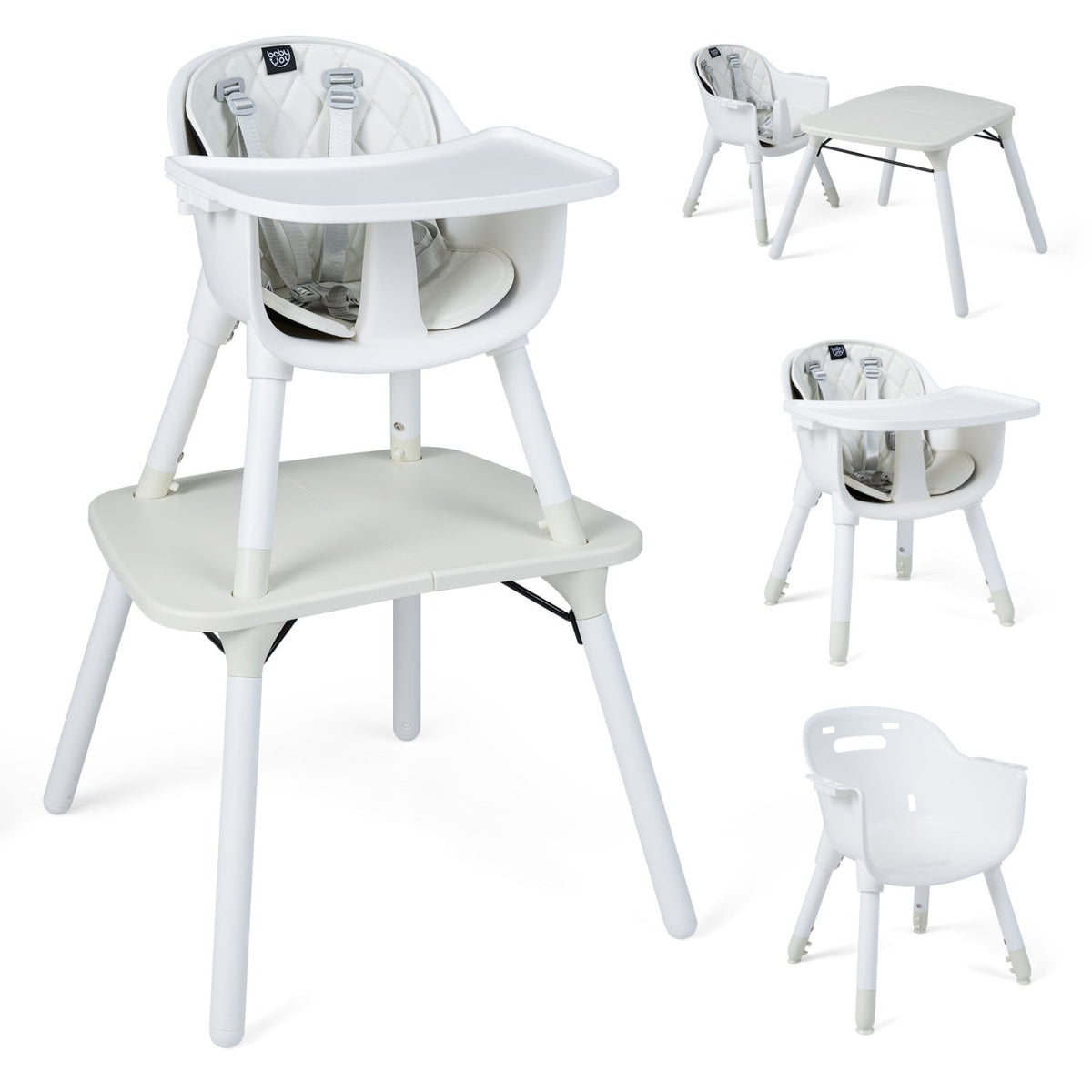 4-in-1 Baby Convertible Toddler Table Chair Set with PU Cushion