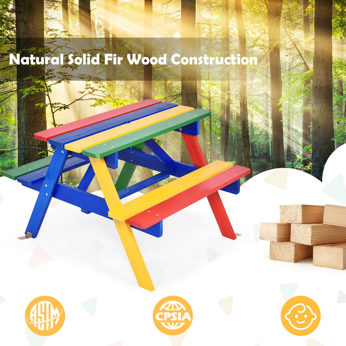 4 Seat Kids Picnic Table with Umbrella