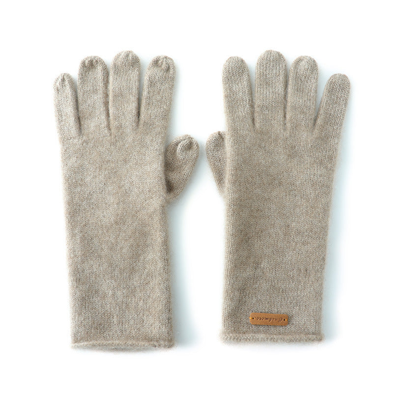 Cashmere Autumn And Winter Unisex Warm Touch Riding Windproof Knitted Five-finger Gloves