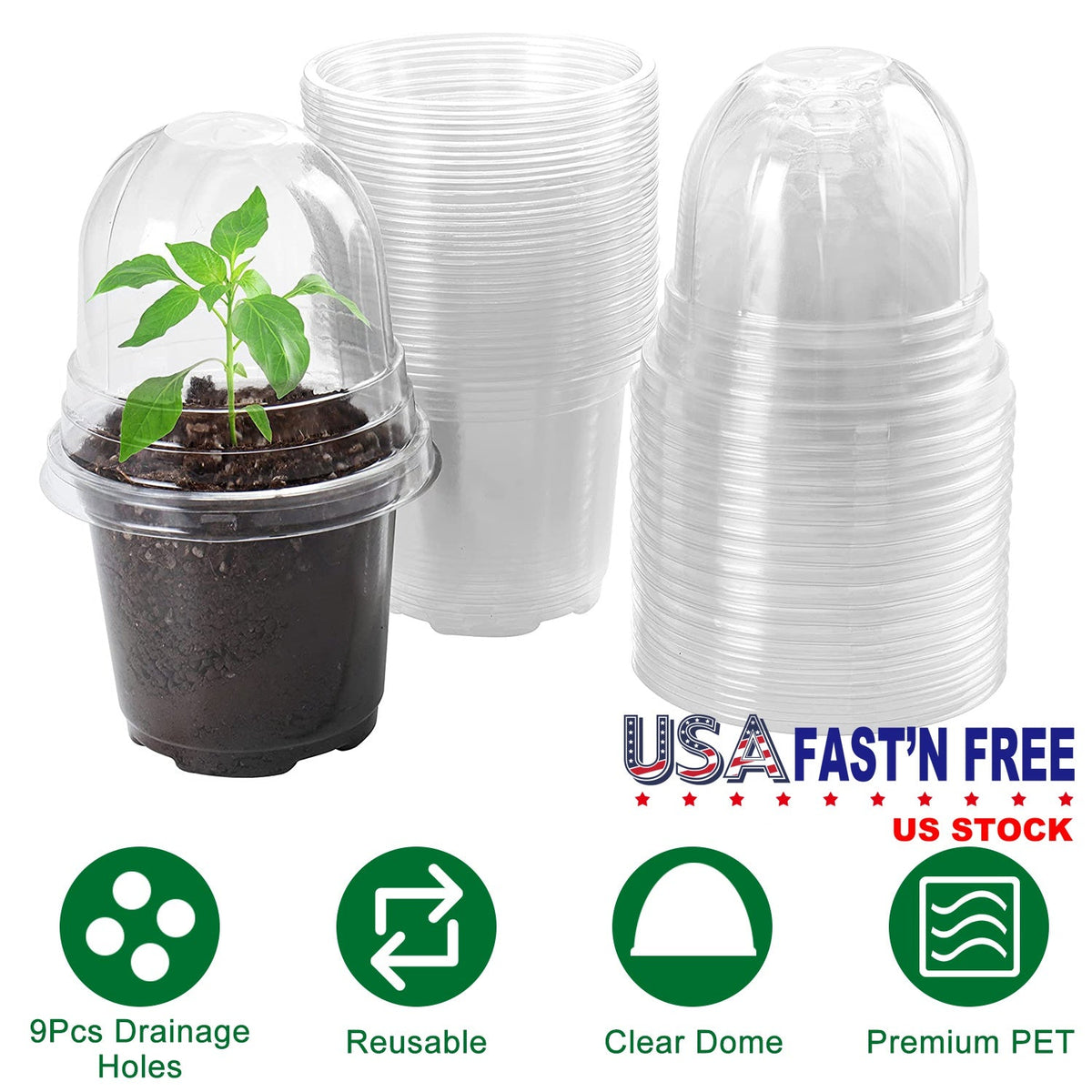 30Pcs Plant Nursery Pots PET Flower Seed Starting Pots Container with Dome with Drainage Holes