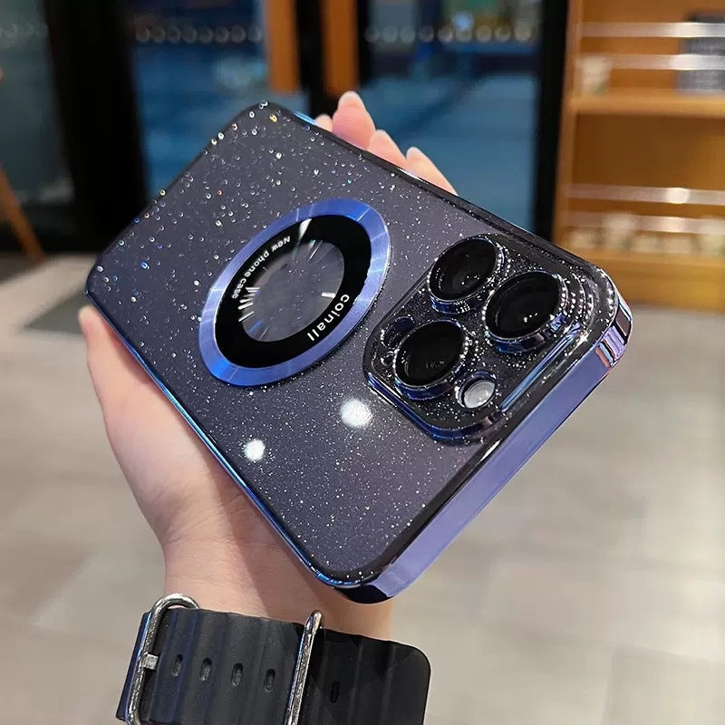 Electroplating Glitter Magnetic Magnifying Glass Phone Case