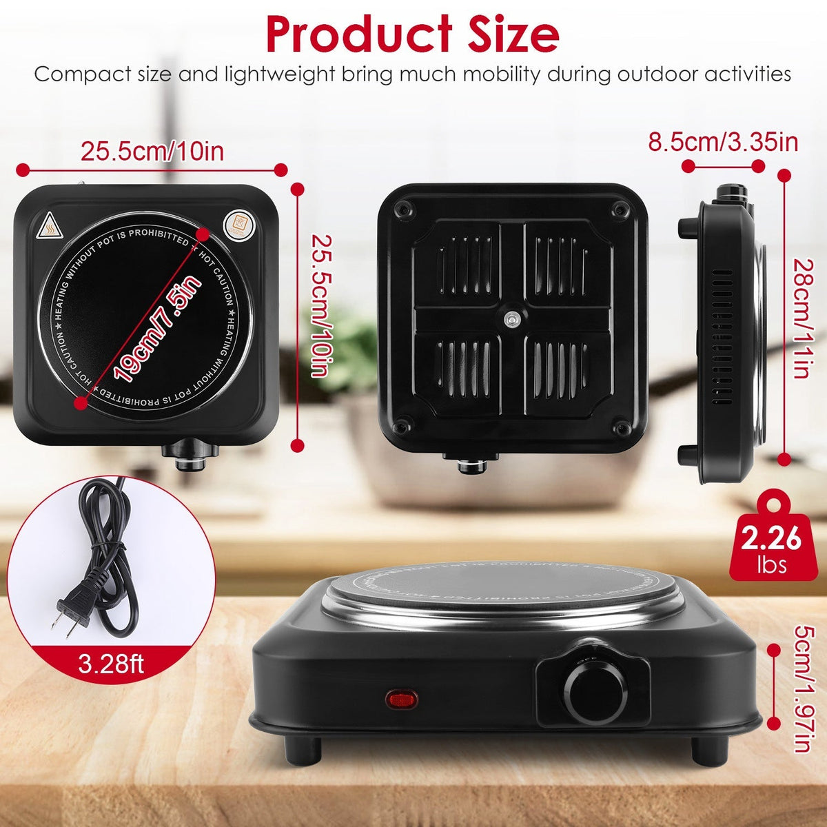 1200W Electric Infrared Single Burner Portable Heating Hot Plate Stove Countertop RV Hotplate with 7.5Ó Glass Cooktop Stepless Temperature Adjustments