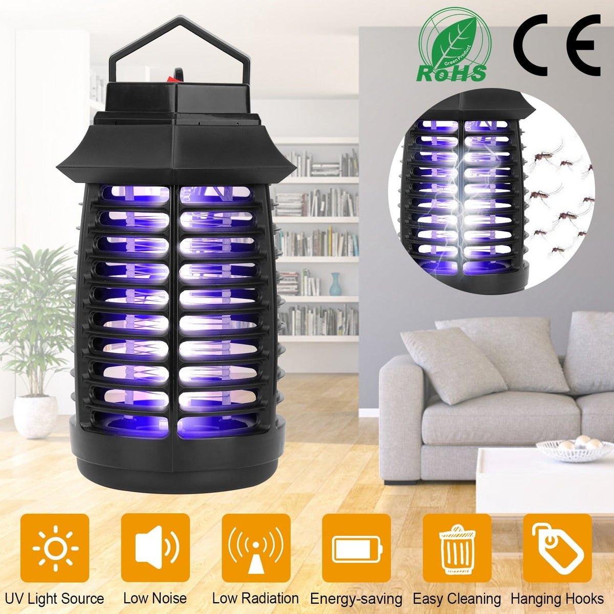 Bug Zapper Electric UV Mosquito Killer Lamp Insect Killer Light Pest Fly Trap Catcher Harmless Odorless Noiseless Narrow Safe Gap For Home Restaurant