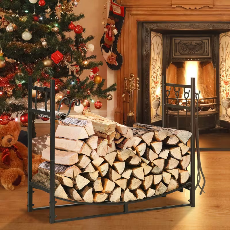 36-Inch Fireplace Log Holder with Handles and Shovel