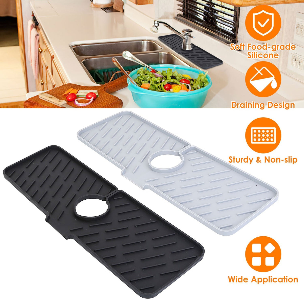Silicone Faucet Mat Kitchen Sink Splash Guard Drain Mat Drying Pad Kitchen Mat Bathroom Drip Catcher