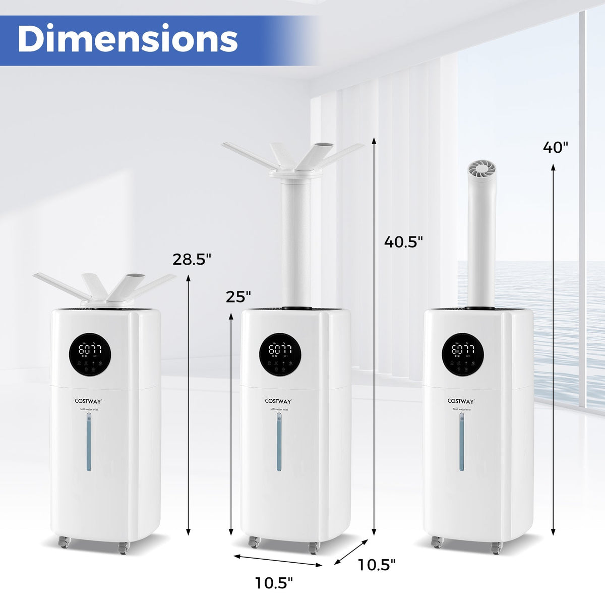 5.5Gal Humidifier with 360¬∞ Nozzles and Wheels for Large Room-White