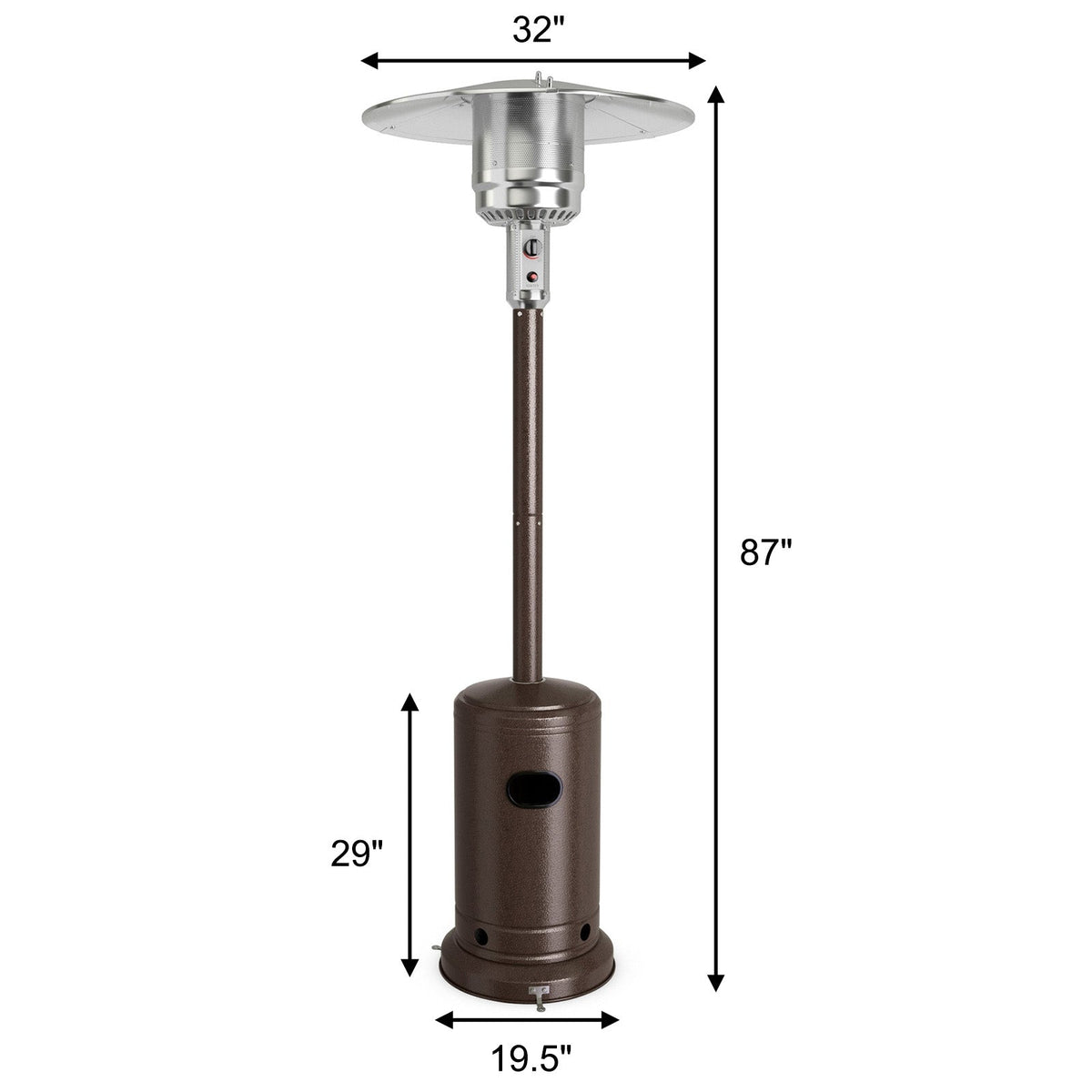Calentador de patio de propano de acero inoxidable de 50000 BTU con protección antivuelco