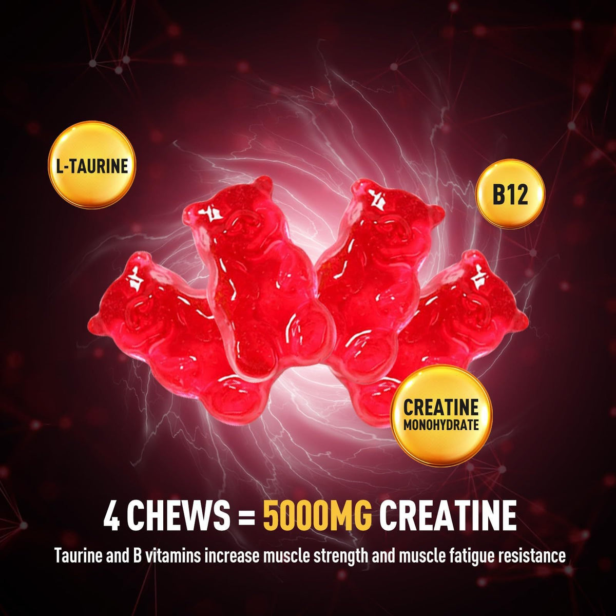 Room Temperature Water Creatine Gummies 60 Count Jelly Candies