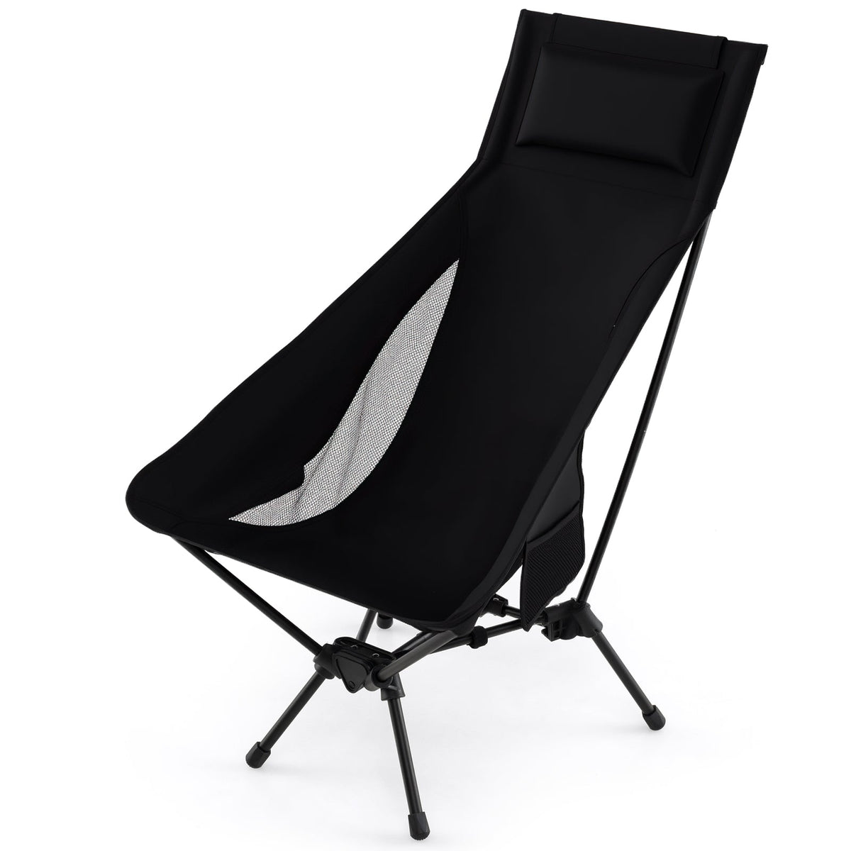 Silla de Camping Portátil de Respaldo Alto con Bolsa de Transporte Compacta y Almohada - Negra