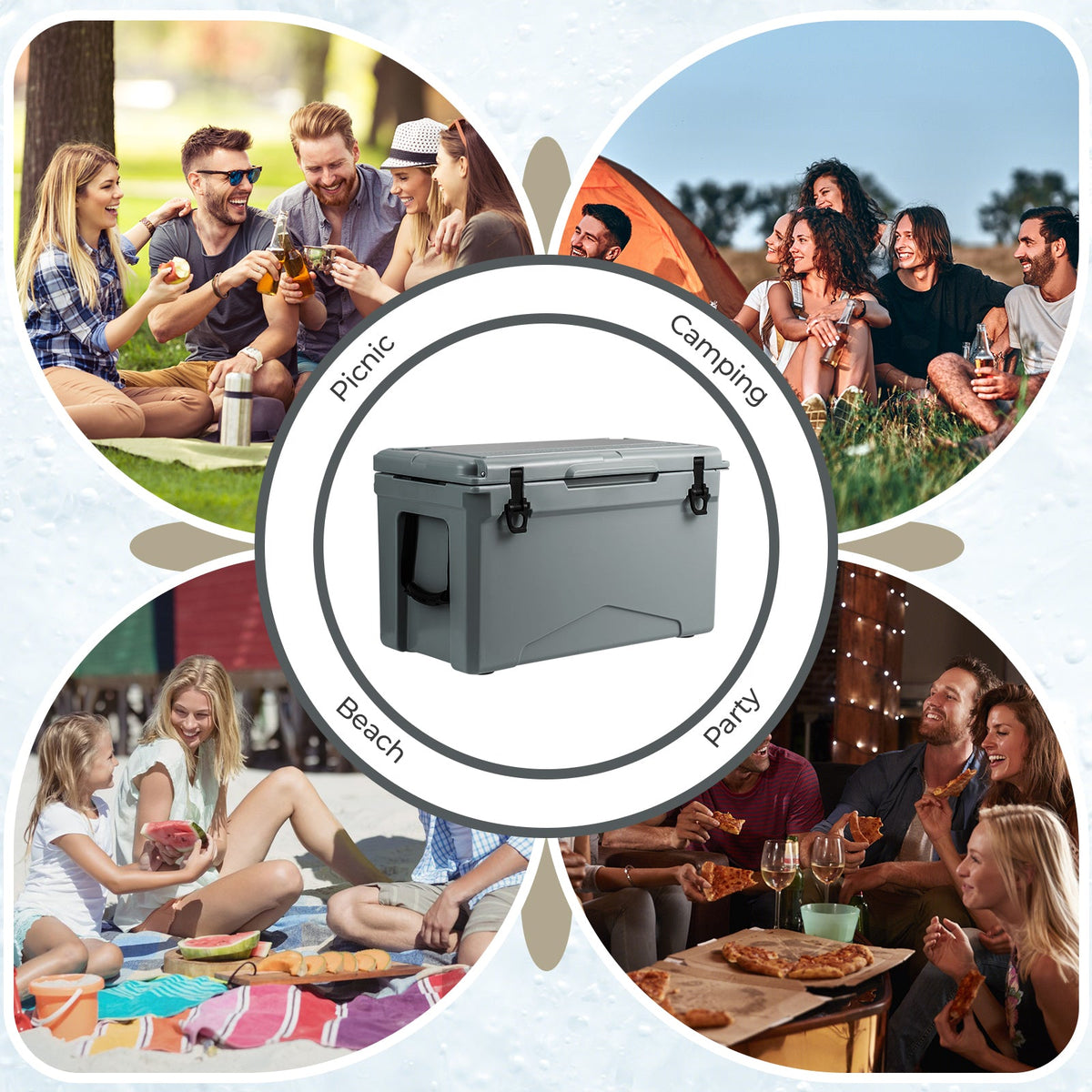 50 QT Rotomolded Cooler Insulated Portable Ice Chest with Integrated Cup Holders