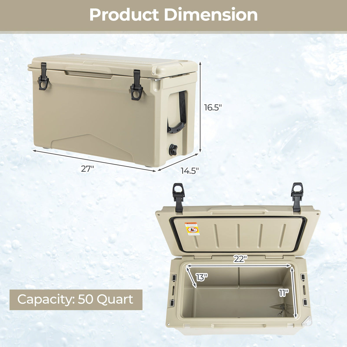 50 QT Rotomolded Cooler Insulated Portable Ice Chest with Integrated Cup Holders