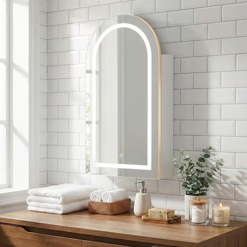 Modern Arched Medicine Cabinet with LED Light and Anti-Fog Mirror